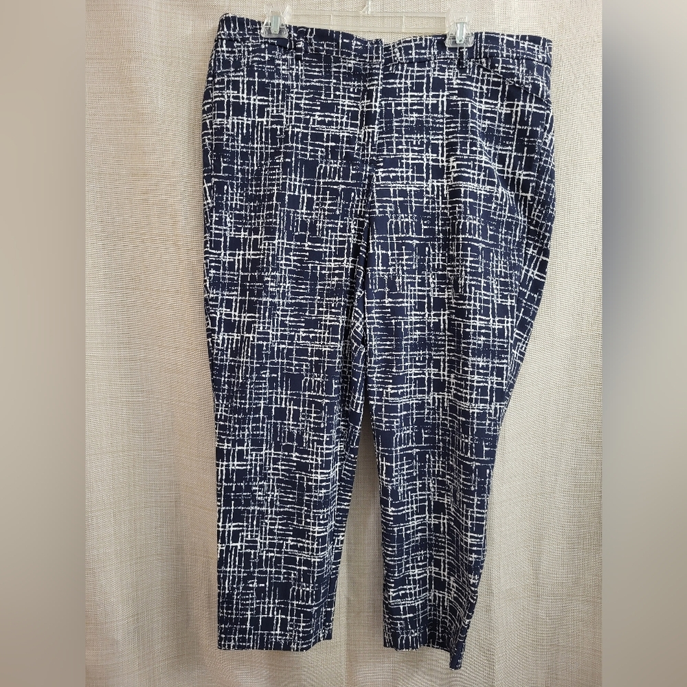 Molly & Isadora Navy White Crop‎ Dress Pants Stretch Pockets Plus Size 24 W